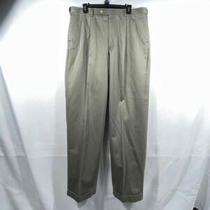 Alan Flusser Mens Pleated Khaki Trousers Cotton Cuffed Pants 36x34